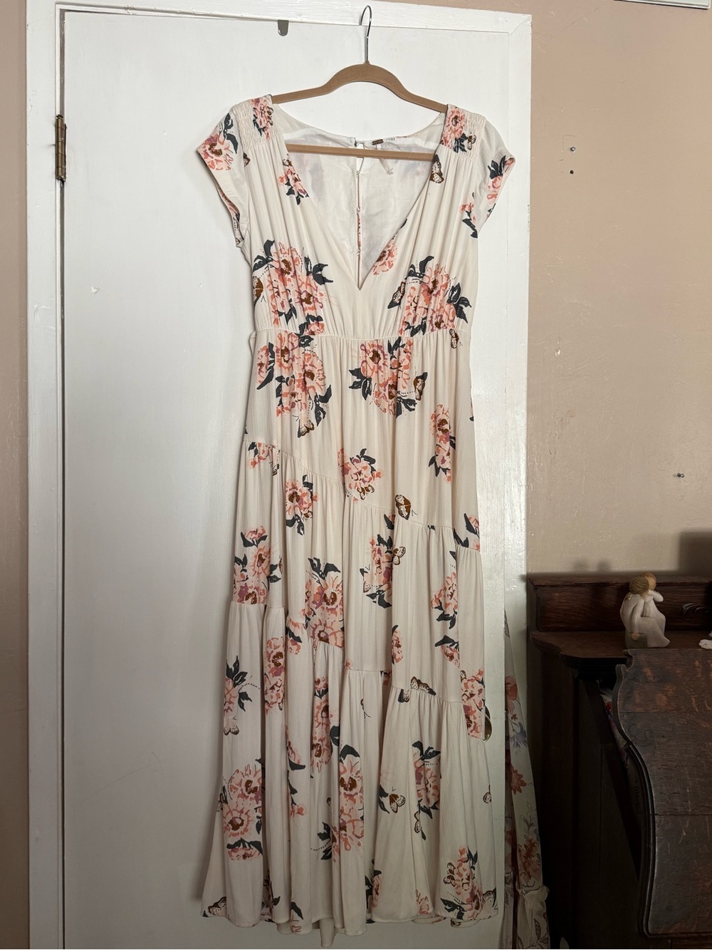 Free People Cream Maxi Dress with Pink Floral Print